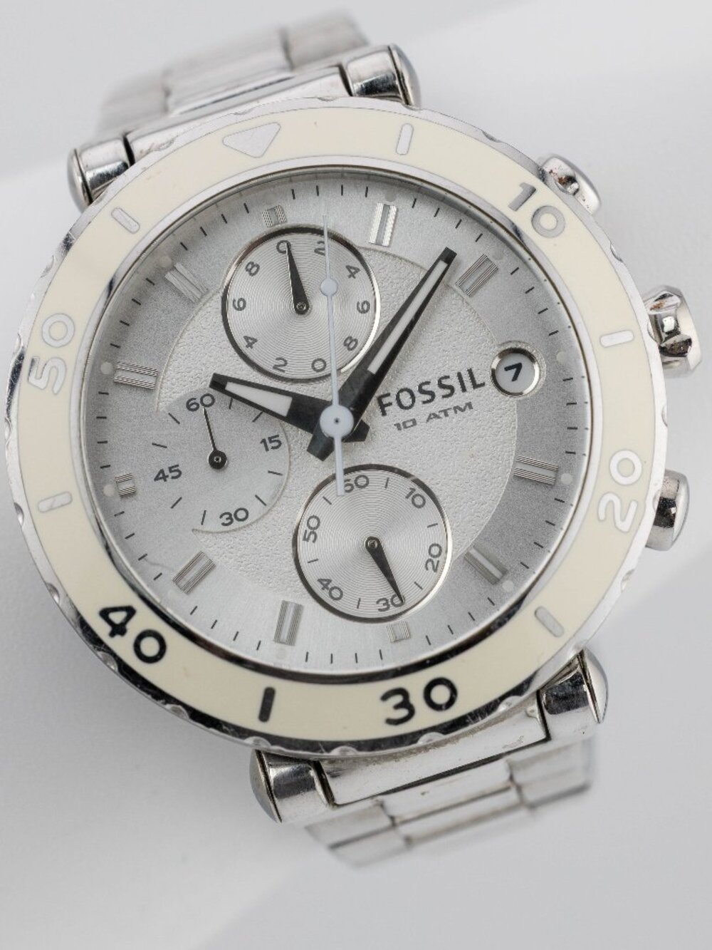 Fossil CH2580 Cream Bezel Chronograph Quartz Analog Women's Watch New Battery